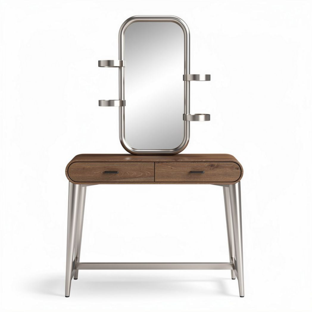 Wood and metal vanity table with mirror and storage drawers 120 x 50 x 170cm