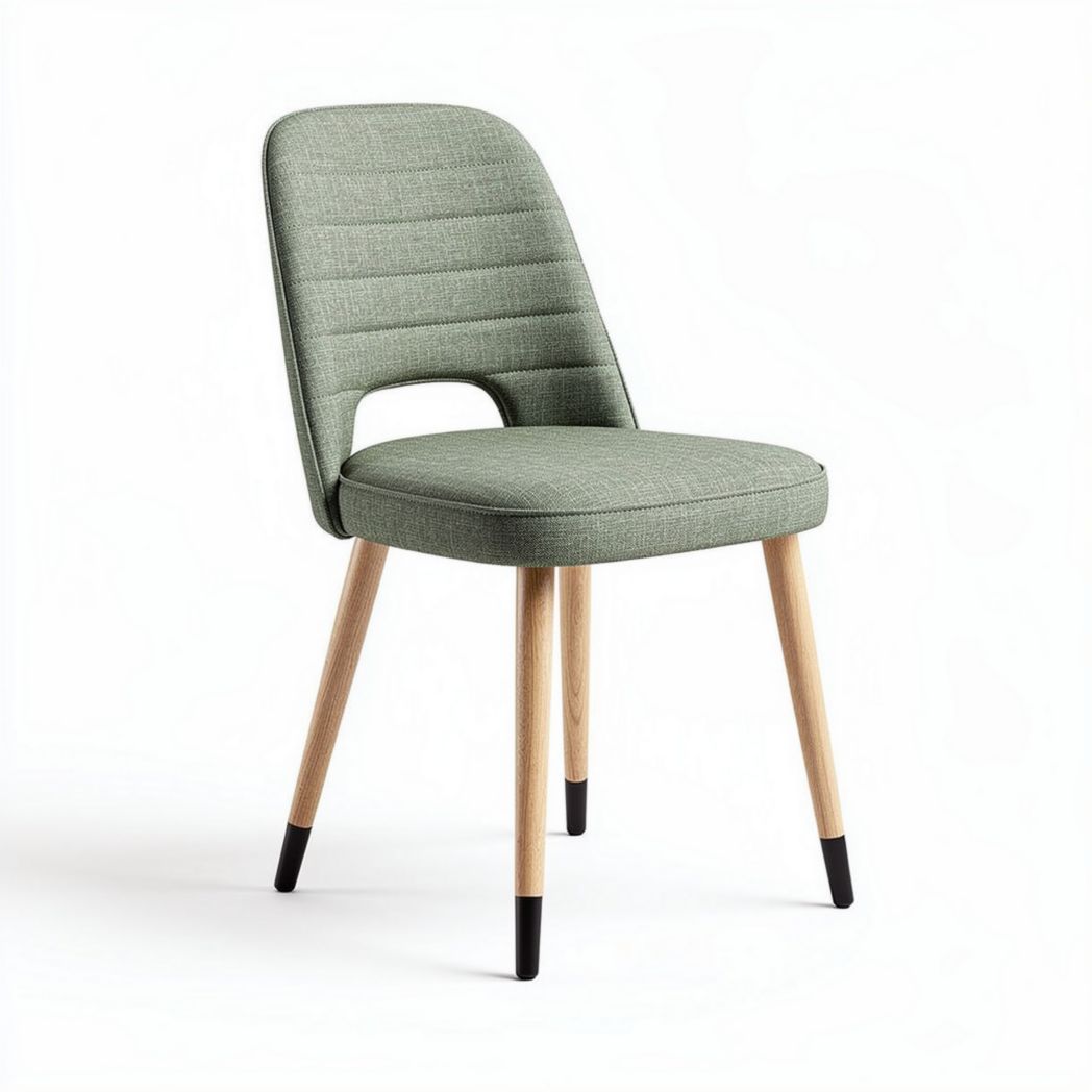 Green fabric dining chair with wooden legs 43 x 45 x 85cm