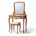 Wooden vanity table with mirror and cushioned stool 80 x 40 x 140cm
