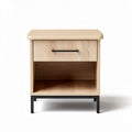 Wood nightstand with one drawer and open shelf in natural finish 40 x 40 x 50cm