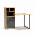 Compact wooden desk with storage shelves and drawer in oak and gray 150 x 60 x 75cm