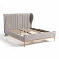 Upholstered bed frame with wingback design in gray fabric size 195 x 160 x 100cm
