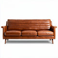 Leather three-seater sofa with modern design in brown color 205 x 85 x 75cm