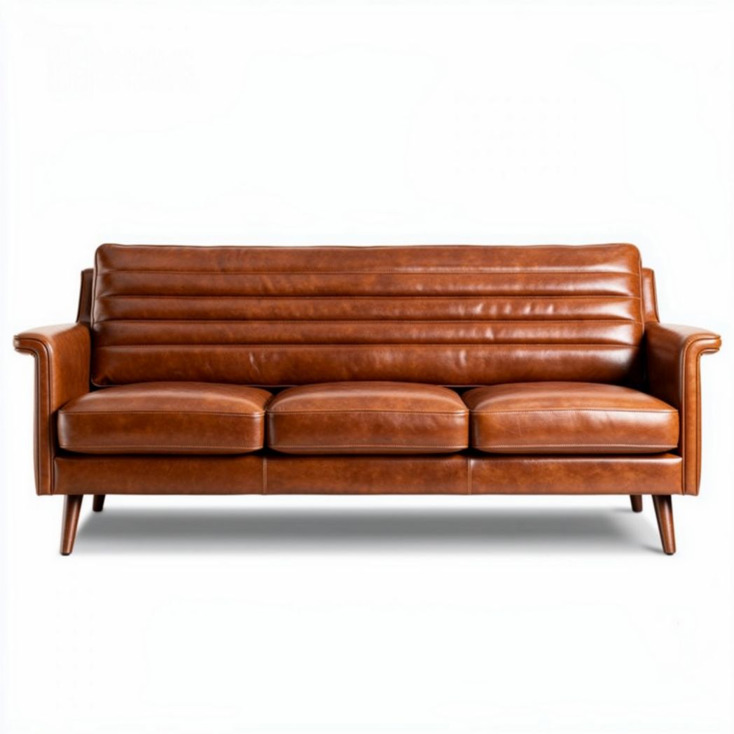 Leather three-seater sofa with modern design in brown color 205 x 85 x 75cm