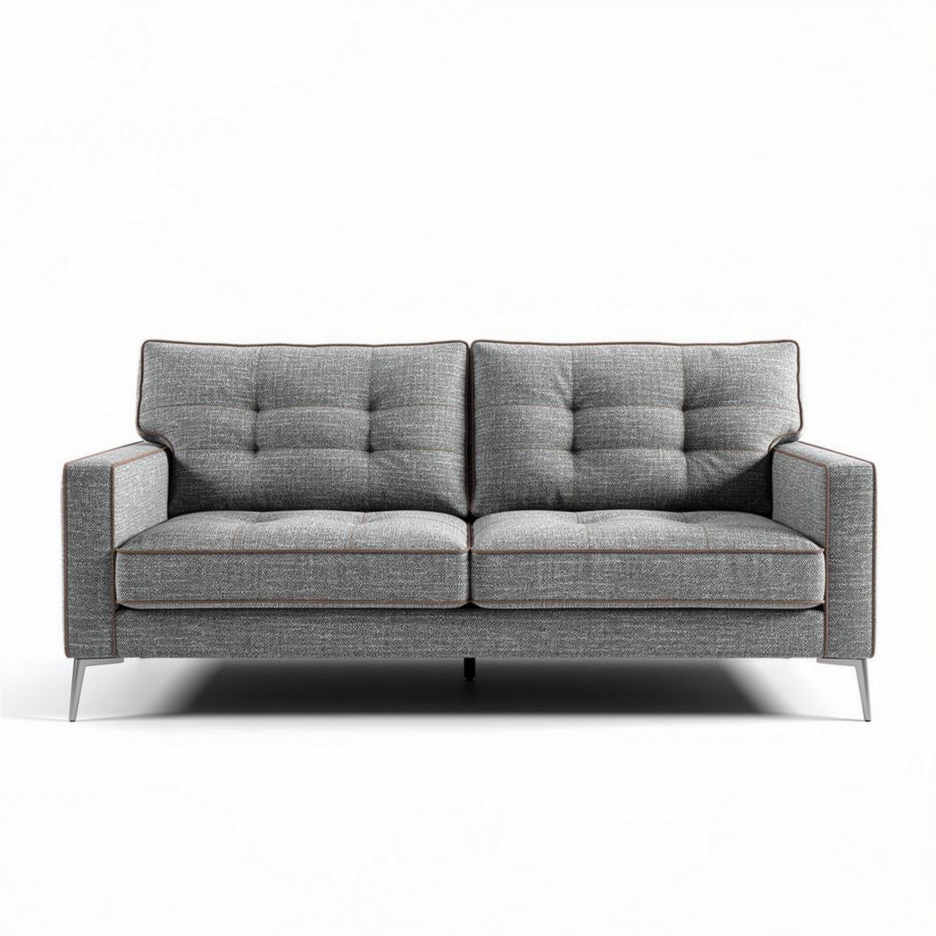 Modern gray fabric sofa with tufted cushions and metal legs 180 x 80 x 75cm