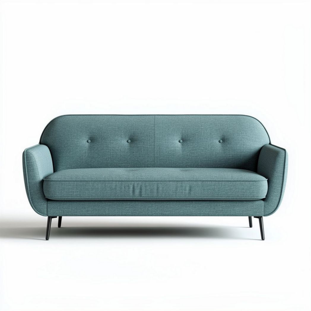 Fabric two-seater sofa in teal with dimensions 180 x 85 x 75cm