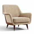 Mid-century modern armchair in beige fabric with walnut legs 80 x 80 x 85cm