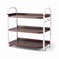Wooden three-tier rolling cart with white metal frame and hooks 80 x 40 x 81cm