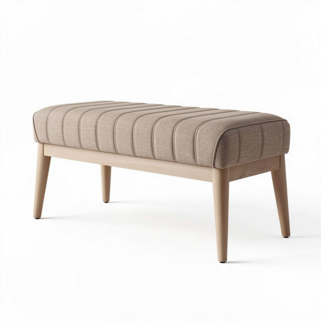 Upholstered bench in beige fabric with wooden legs 100 x 40 x 40cm