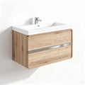Wall-mounted bathroom vanity with white ceramic sink and natural wood finish 60 x 45 x 30cm