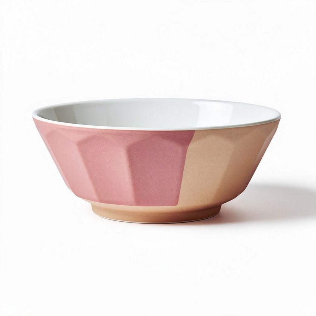 Ceramic serving bowl with geometric design in pink and peach 20 x 20 x 7cm