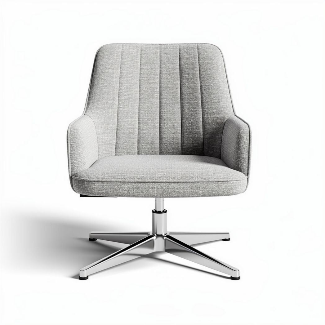 Swivel lounge chair in light gray fabric with chrome base 70 x 70 x 85cm