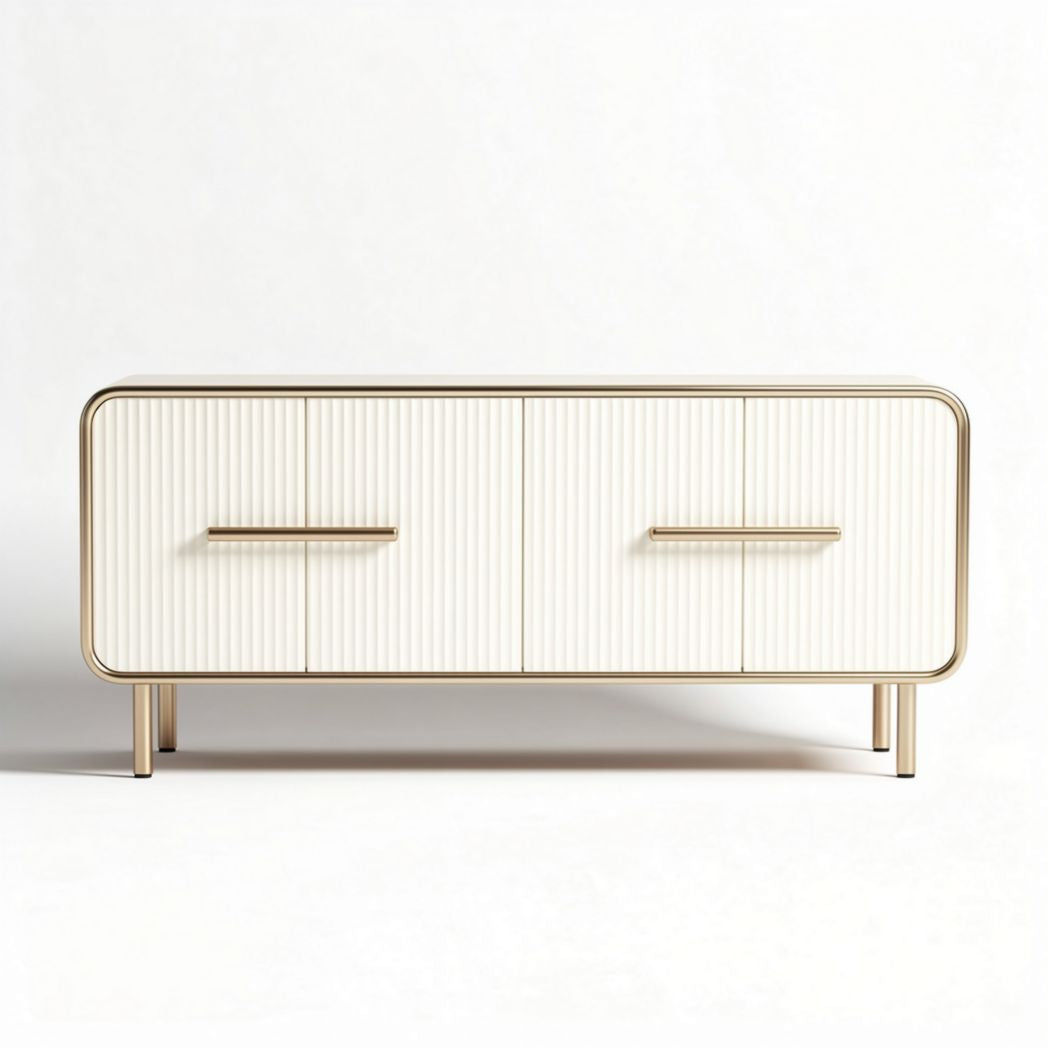 Storage cabinet 120 x 40 x 70cm with white finish and gold accents