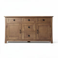 Rustic wooden sideboard with multiple drawers and cabinets in brown finish